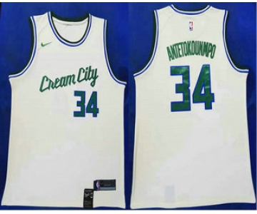 Men's Milwaukee Bucks #34 Giannis Antetokounmpo NEW Cream 2020 City Edition NBA Swingman Jersey