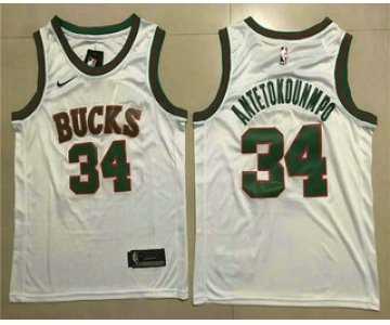Men's Milwaukee Bucks #34 Giannis Antetokounmpo White 2017-2018 Nike Swingman Throwback Stitched NBA Jersey