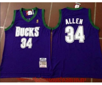 Men's Milwaukee Bucks #34 Ray Allen Purple Hardwood Classics Soul Swingman Throwback Jersey