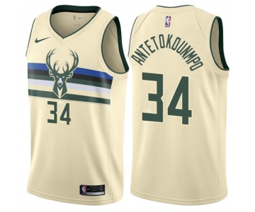 Nike Bucks #34 Giannis Antetokounmpo Cream NBA Swingman City Edition Jersey