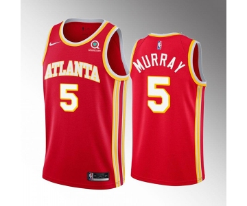 Men's Atlanta Hawks #5 Dejounte Murray Red Stitched Jersey