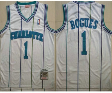 Men's Charlotte Hornets #1 Muggsy Bogues 1992-93 White Hardwood Classics Soul Swingman Throwback Jersey