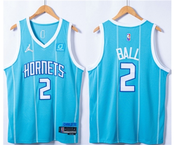 Men's Charlotte Hornets #2 LaMelo Ball Blue 75th Anniversary Stitched Jersey