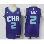 Men's Charlotte Hornets #2 LaMelo Ball Purple 2021 Brand Jordan City Edition Swingman Jersey With The Sponsor Logo