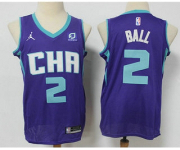 Men's Charlotte Hornets #2 LaMelo Ball Purple 2021 Brand Jordan City Edition Swingman Jersey With The Sponsor Logo