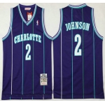 Men's Charlotte Hornets #2 Larry Johnson 1992-93 Purple Hardwood Classics Soul Swingman Throwback Jersey