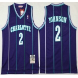 Men's Charlotte Hornets #2 Larry Johnson 1992-93 Purple Hardwood Classics Soul Swingman Throwback Jersey