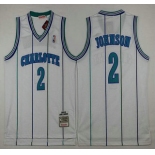 Men's Charlotte Hornets #2 Larry Johnson 1992-93 White Hardwood Classics Soul Swingman Throwback Jersey