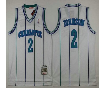 Men's Charlotte Hornets #2 Larry Johnson 1992-93 White Hardwood Classics Soul Swingman Throwback Jersey