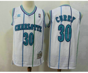 Men's Charlotte Hornets #30 Dell Curry 1992-93 White Hardwood Classics Soul Swingman Throwback Jersey With Adidas