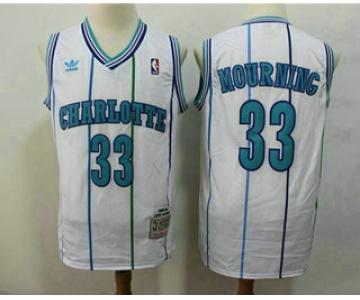 Men's Charlotte Hornets #33 Alonzo Mourning 1992-93 White Hardwood Classics Soul Swingman Throwback Jersey With Adidas