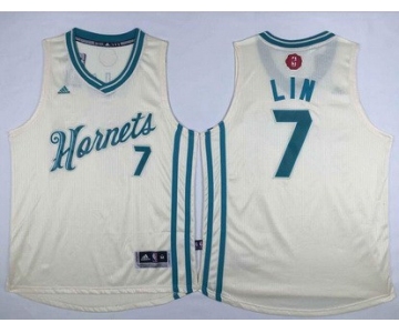 Men's Charlotte Hornets #7 Jeremy Lin Revolution 30 Swingman 2015 Christmas Day Cream Jersey