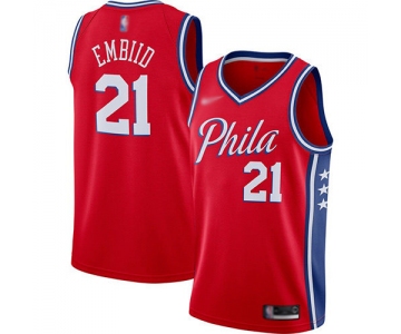 76ers #21 Joel Embiid Red Basketball Swingman Statement Edition 2019-2020 Jersey