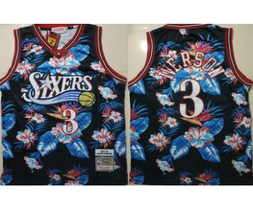 76ers 3 Allen Iverson Black 1997-98 Hardwood Classics Floral Fashion Swingman Jersey