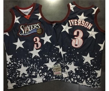 76ers #3 Allen Iverson Navy Throwback 1997 4th of July Stitched NBA Jersey