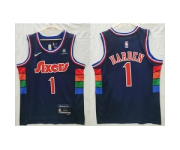 Men's Nike Philadelphia 76ers #1 James Harden Navy Blue Stitched NBA Jersey
