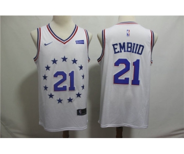 Men's Philadelphia 76ers 21 Joel Embiid Nike White 2018-19 Swingman Earned Edition Jersey
