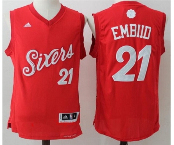 Men's Philadelphia 76ers #21 Joel Embiid adidas Red 2016 Christmas Day Stitched NBA Swingman Jersey