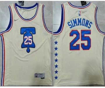 Men's Philadelphia 76ers #25 Ben Simmons Cream Nike Swingman 2021 Earned Edition Stitched Jersey