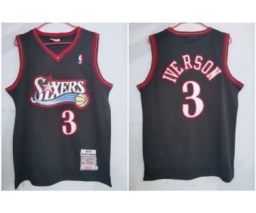 Men's Philadelphia 76ers #3 Allen Iverson 1997-98 Black Hardwood Classics Soul Swingman Throwback Jersey