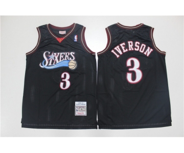 Men's Philadelphia 76ers #3 Allen Iverson 2000-01 Black Hardwood Classics Soul Swingman Throwback Jersey
