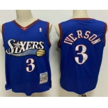 Men's Philadelphia 76ers #3 Allen Iverson 2000-01 Blue Hardwood Classics Soul Swingman Throwback Jersey