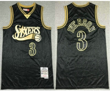 Men's Philadelphia 76ers #3 Allen Iverson Black 2000-01 Hardwood Classics Soul Swingman Throwback Jersey