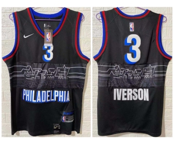 Men's Philadelphia 76ers #3 Allen Iverson NEW Black Nike 2021 Swingman City Edition Jersey