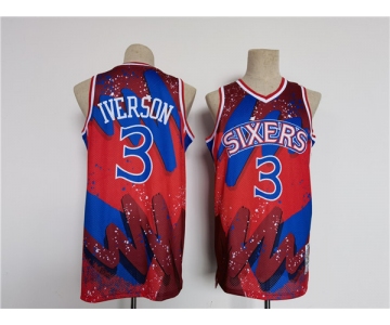 Men's Philadelphia 76ers #3 Allen Iverson Red Black Throwback basketball Jersey
