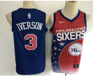 Men's Philadelphia 76ers #3 Allen Iverson Red with Blue Salute Nike Swingman Stitched NBA Jersey