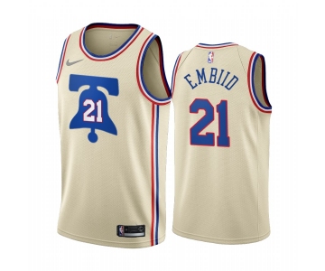 Philadelphia 76ers #21 Joel Embiid Cream NBA Swingman 2020-21 Earned Edition Jersey