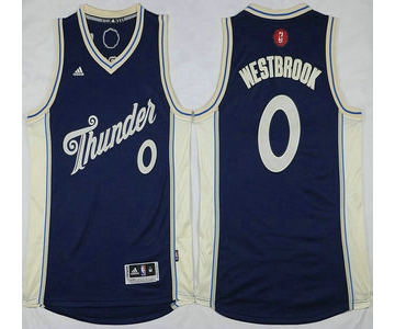 Oklahoma City Thunder #0 Russell Westbrook Revolution 30 Swingman 2015 Christmas Day Navy Blue Jersey