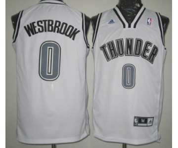 Oklahoma City Thunder #0 Russell Westbrook Revolution 30 Swingman White With Black Jersey