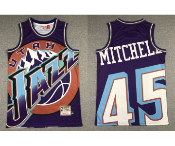 Men's Utah Jazz #45 Donovan Mitchell Purple Big Face Mitchell Ness Hardwood Classics Soul Swingman Throwback Jersey
