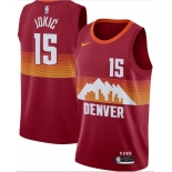 Men's Denver Nuggets #15 Nikola Jokic Red 2021 City Edition NBA Swingman Jersey With The Sponsor Logo