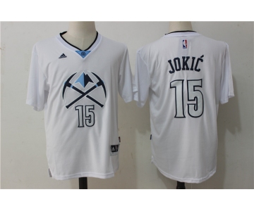 Men's Denver Nuggets #15 Nikola Jokic White Short-Sleeved Stitched NBA adidas Revolution 30 Swingman Jersey