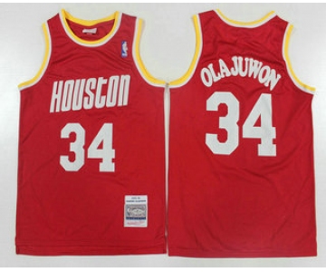 Men's Houston Rockets #34 Hakeem Olajuwon 1993-94 Red Hardwood Classics Soul Swingman Throwback Jersey
