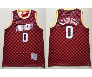 Rockets 0 Russell Westbrook Red Checkerboard Hardwood Classics Jersey