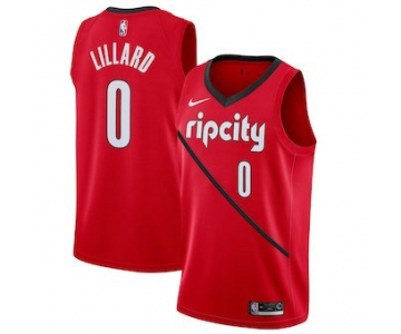 Men's Portland Trail Blazers 0 Damian Lillard Nike Red 2018-19 Swingman Earned Edition Jersey