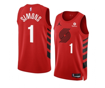 Men's Portland Trail Blazers #1 Anfernee Simons 2022-23 Red Statement Edition Swingman Stitched Basketball Jersey