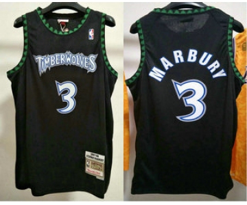 Men's Minnesota Timberwolves #3 Stephon Marbury 1997-98 Black Hardwood Classics Soul Swingman Throwback Jersey