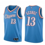Men's Los Angeles Clippers #13 Paul George Light Blue 2021-22 City Edition 75th Anniversary Stitched Basketball Jersey