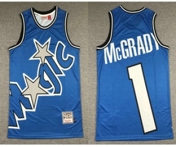 Men's Orlando Magic #1 Tracy McGrady Blue Big Face Mitchell Ness Hardwood Classics Soul Swingman Throwback Jersey