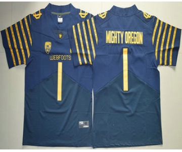Men's Oregon Ducks Spring Game #1 Mighty Oregon Weebfoot 100th Rose Bowl Game Navy Blue Elite Jersey