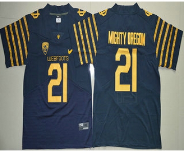 Men's Oregon Ducks Spring Game #21 Mighty Oregon Weebfoot 100th Rose Bowl Game Navy Blue Elite Jersey