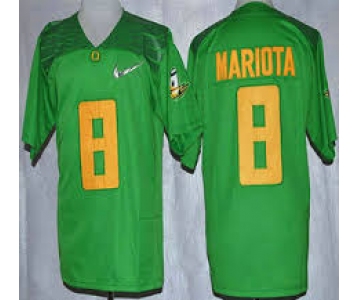 Oregon Duck #8 Marcus Mariota 2015 Playoff Rose Bowl Special Event Diamond Quest Light Green Jersey