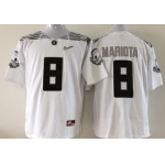 Oregon Duck #8 Marcus Mariota 2015 Playoff Rose Bowl Special Event Diamond Quest White Jersey