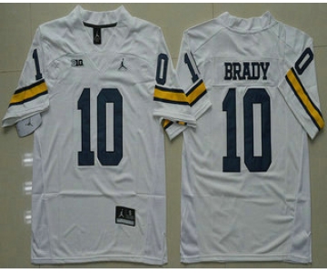 Men's Michigan Wolverines #10 Tom Brady White Stitched NCAA Brand Jordan College Football Jersey