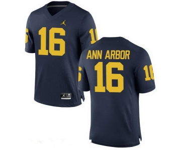 Men's Michigan Wolverines #16 Ann Arbor Navy Blue Navy Blue Stitched College Football Brand Jordan NCAA Jersey