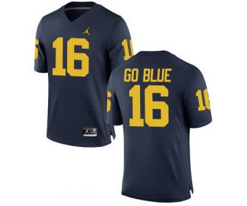 Men's Michigan Wolverines #16 GO BLUE Navy Blue Stitched College Football Brand Jordan NCAA Jersey